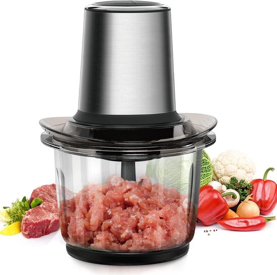 Elektrische Hakmolen - Keukenmachine Universeel - Snel Ingrediënten Snijden - 4 Roestvrijstalen Messen - 1.5L Glazen Kom - Multicolor