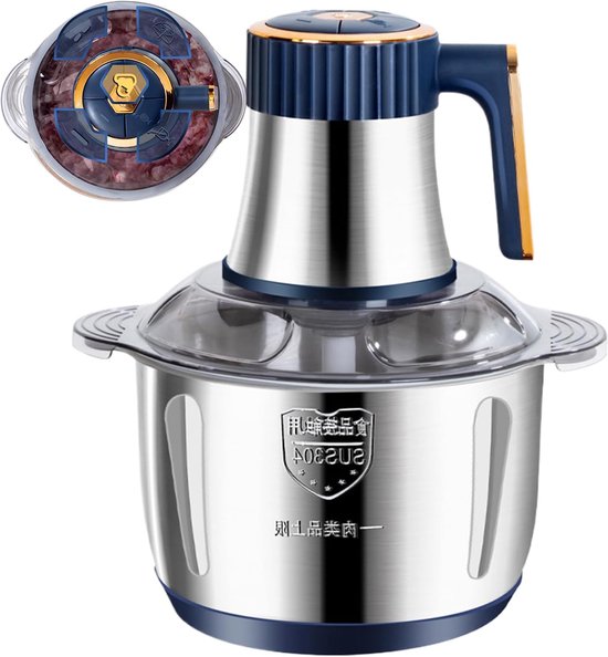 Elektrische hakmolen - Keukenmachine vlees - Snel ingrediënten malen - Grote inhoud 5 liter - 22x14x30 cm - Zilverkleurig