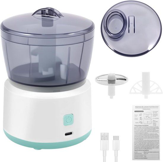 Elektrische hakmolen voor de keuken - 225 ml - multifunctionele hakmolen - elektrisch - USB - driebladig lemmet - draagbaar uiensnijder - elektrisch voor knoflook - uien - vlees - hakken