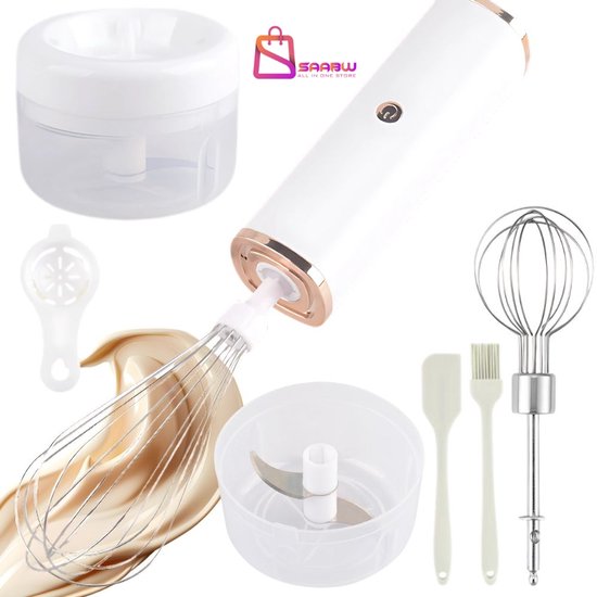 Elektrische Hand mixer 3-in-1 – Garde, Mixer en Mini Chopper – Draagbaar en USB-C Oplaadbaar – 30W – handmixers – blender – staafmixer – 76614 van Techxeros