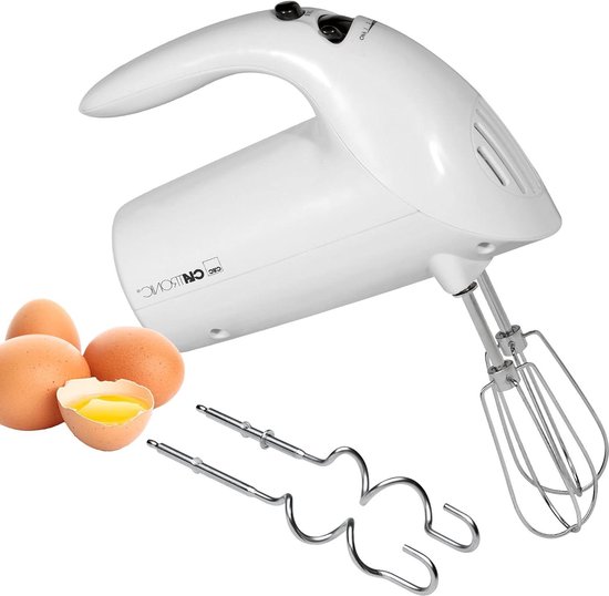 Elektrische Handmixer 250 Watt Motor 5 Snelheidsstanden Uitwerpknop Roestvrijstalen Garde Kneedhaak Vaatwasserbestendig HM 3014 Wit van Tristar