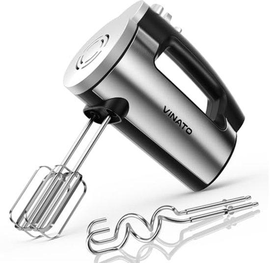 Elektrische handmixer 300 watt met 5 snelheden en roestvrijstalen gardes en kneedhaken voor eieren, deeg en cake van Merkloos