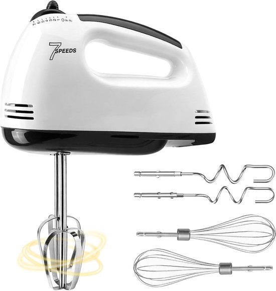 Elektrische handmixer, 7 snelheden, handmixer, handmixer met roestvrijstalen kneedhaak, garde, garde, roerapparaat - ShopVlot