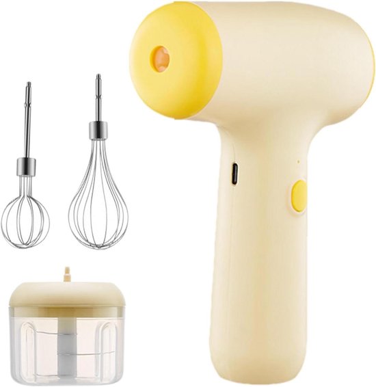Elektrische Handmixer - Draadloze Garde - Keuken Assistent - Volautomatisch Mengen - 800mAh Batterij - Geel