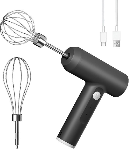 Elektrische Handmixer - Draadloze Garde - Koken en Bakken - 3 Snelheidsstanden - 2 Afneembare Gardes - Zwart