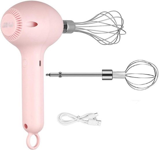 Elektrische Handmixer - Draadloze Klopper - Bakken en Mixen - Draadloze Vrijheid - 20 cm - Roze