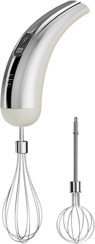 Elektrische Handmixer - Draadloze Klopper - Bakken en Mixen - Vijf Snelheidsniveaus - 18 x 55 cm - Zilverwit