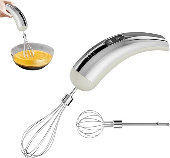 Elektrische Handmixer - Draadloze Klopper - Keukenwerk Vereenvoudigen - 5 Snelheden Instelbaar - 149 cm Breed - Zilver Wit