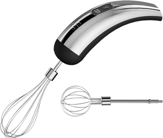 Elektrische Handmixer - Draagbare Keukenmixer - Bakken en Koken - Roestvrijstalen Kloppers - 18x5.5 cm - Zilver Zwart