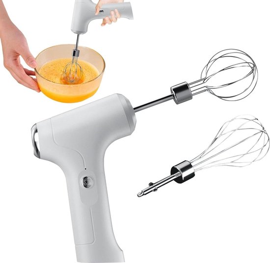 Elektrische Handmixer - Keuken Klopper - Beslag Maken - Oplaadbaar 3 Snelheden - 5.3 x 13.3 cm - Wit