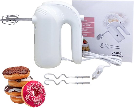 Elektrische handmixer - Keukenmachine - Bakken en mixen - 5 snelheden - 120 Watt - Wit