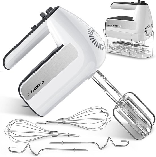 Elektrische handmixer - Keukenmixer - Bakken en koken - 5 snelheden met turbo - 800 watt vermogen - Wit