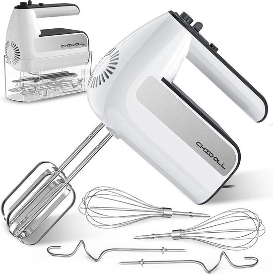 Elektrische handmixer - Keukenmixer - Bakken en koken - 5 snelheden met turbo - 800 Watt - Wit