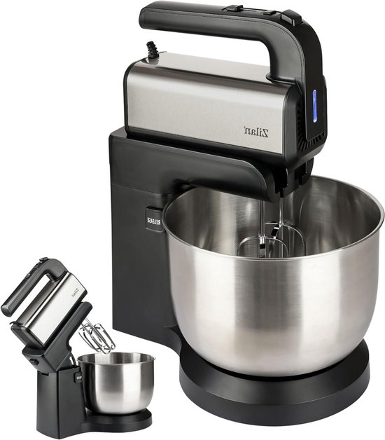 Elektrische Handmixer - Keukenmixer - Bakken en Koken - Automatische Kom Rotatie - 3.5 Liter Kom - Zwart Zilver