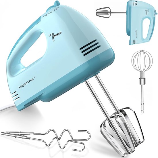 Elektrische handmixer - Keukenmixer - Bakken en mixen - 7 snelheden - 5 opzetstukken - Blauw