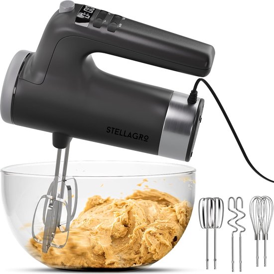 Elektrische Handmixer - Keukenmixer Beslagmaker - Bakken en Koken - 9 Snelheden Timer - 22x8x23 cm - Grijs van Merkloos