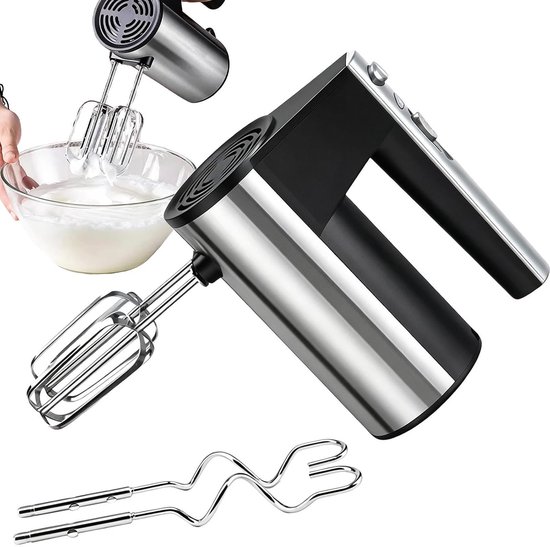 Elektrische Handmixer - Keukenmixer Beslagmaker - Bakken Ingrediënten Mengen - Stabiele Snelheidsregeling - 9.5 x 17.5 x 9.5 cm - Zwart