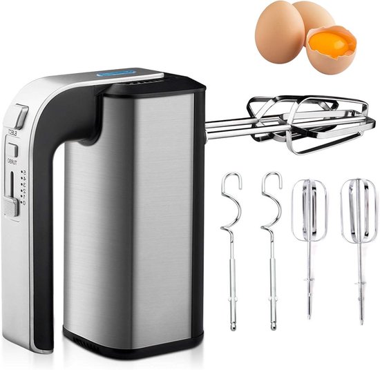 Elektrische Handmixer - Keukenmixer Beslagmixer - Bakken en Koken - 5 Snelheden Turbofunctie - 800 W - Zilver