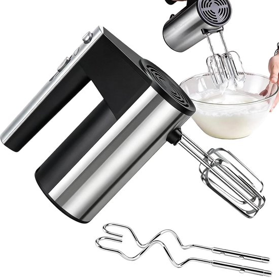 Elektrische Handmixer - Keukenmixer Beslagmixer - Bakken en Koken - Antislip Handgreep - 9.5D x 17.5B x 9.5H cm - Wit