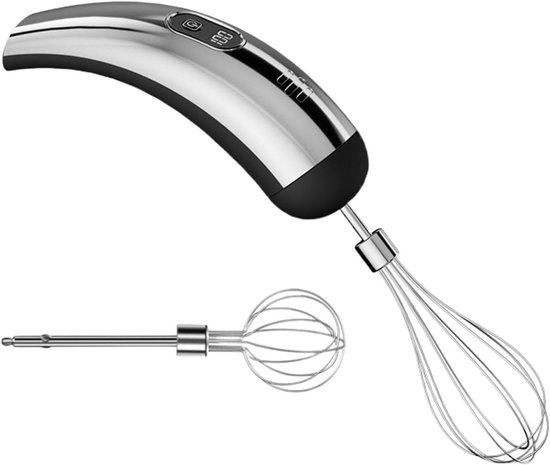 Elektrische Handmixer - Keukenmixer Draadloos - Snel Bakken - 5 Snelheden Instelbaar - 18 cm - Zilver Zwart