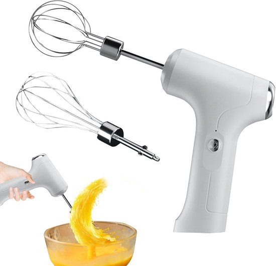 Elektrische Handmixer - Keukenmixer Garde - Beslag Maken - Draadloos Oplaadbaar - 2 Gardes - Wit