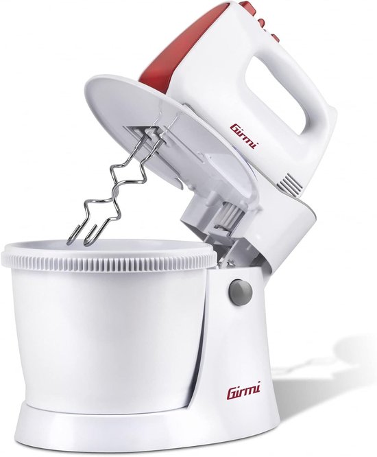Elektrische Handmixer - Keukenmixer Garde - Beslag Maken - Met Zelfdraaiende Kom - 3 Liter Kom - Wit Rood