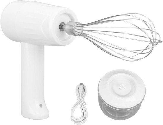 Elektrische Handmixer - Keukenmixer Hakmolen - Mengen Kloppen Hakken - 3 Snelheden Oplaadbaar - 250ML - Wit