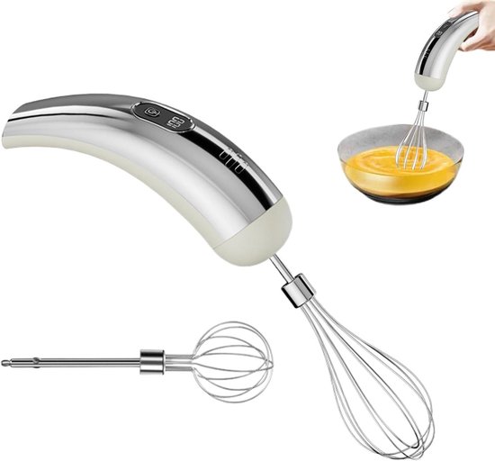 Elektrische Handmixer - Keukenmixer Klopper - Bakken en Koken - 5 Snelheden Instelbaar - 18 x 5.5 cm - Zilver Wit van Merkloos