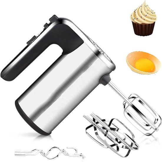 Elektrische Handmixer - Keukenmixer Klopper - Bakken Mengen - 5 Snelheden Turboboost - 500W Motor - Zilver
