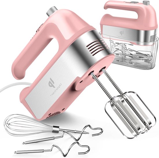 Elektrische Handmixer - Keukenmixer Krachtig - Bakken en Mixen - Inclusief Opbergdoos - 5 Snelheden - Roze