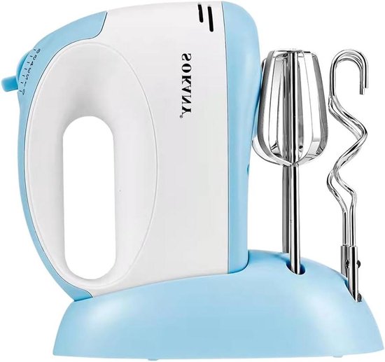 Elektrische Handmixer - Keukenmixer Roerapparaat - Bakken en Mixen - 6 Snelheden Turbo - 300 Watt - Blauw Wit
