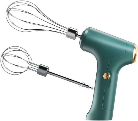 Elektrische handmixer met 2 mengbladen, elektrische eierklopper voor huishoudelijk gebruik, 3 snelheidsstanden voor het kloppen van melk, het mengen van pudding, koekjes- en cakebeslag, oplaadbaar via USB - groen. van Merkloos
