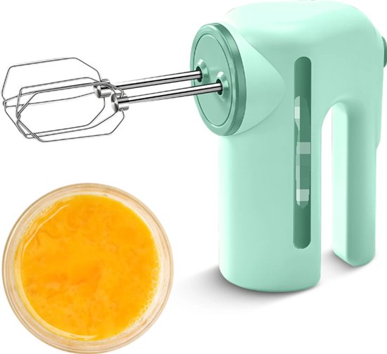 Elektrische handmixer met dubbele kop en 5 instelbare snelheden, mengkoppen van 304 roestvrij staal, draagbare draadloze oplaadfunctie, ergonomische handgreep, perfect voor bakken en koken. van Merkloos