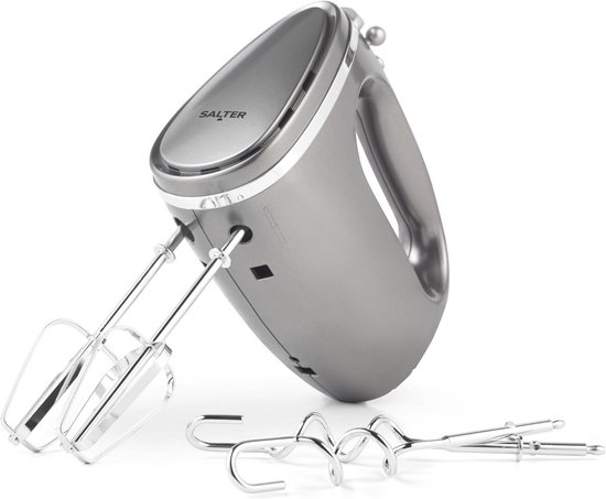 Elektrische Handmixer met Kloppers en Deeghaken - 5 Snelheden & Turbofunctie - Voor het Mixen, Kloppen, en Mengen van Voedsel - Grijs van Merkloos