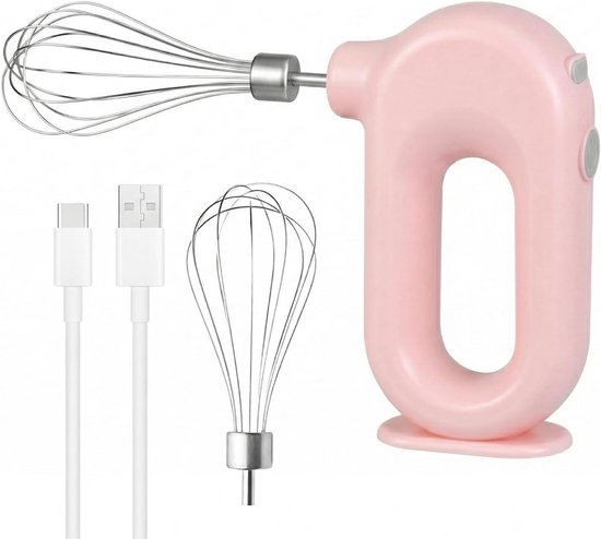 Elektrische handmixer: Mini handmixer met 4 standen & 2 gardes, elektrische USB oplaadbare mixer, eierklopper voor bakken, room, cake, pudding & meer, roze