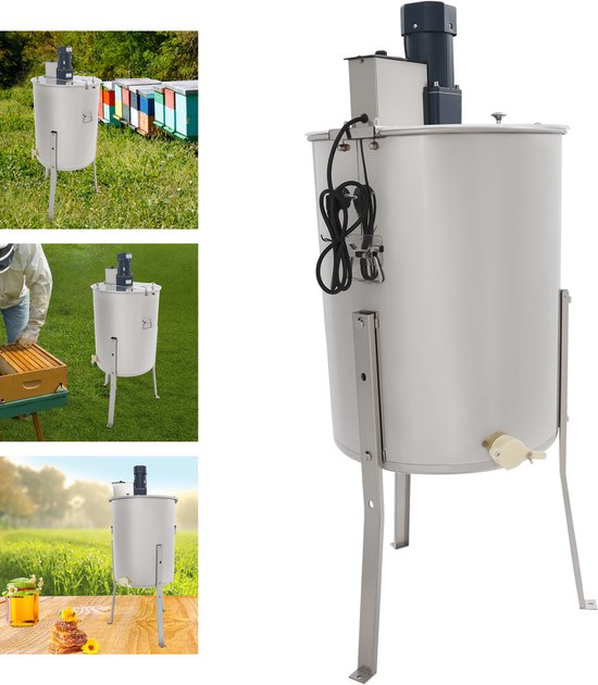 Elektrische Honingslinger Met 4 Frames 140W Roestvrij Staal Honingextractor Met Acryldeksel Voor Bijenteelt van Merkloos