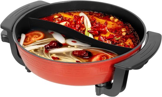 Elektrische Hot Pot - Wok Pan - Gezellig Tafelen - 5 Temperatuurstanden - 6 Liter - Rood