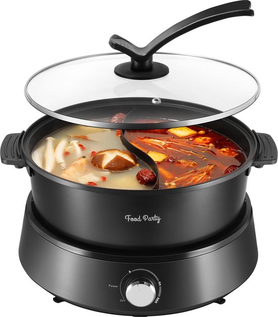 Elektrische hotpot 4L dubbele pan met instelbare temperatuur, anti-aanbaklaag, afneembaar ontwerp, 1350W voor fondue en soep