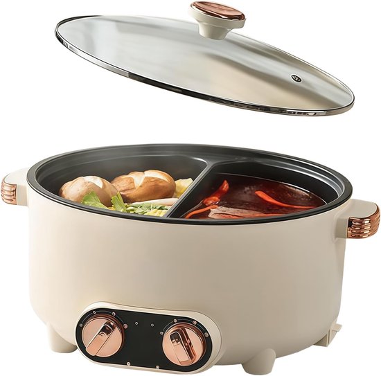 Elektrische Hotpot met Grillplaat 2-in-1 – 5,5L 1600W Elektrische Pot & BBQ Grill, Rookvrij met Deksel, Grote Hotpot Grillpan voor Tafelgebruik