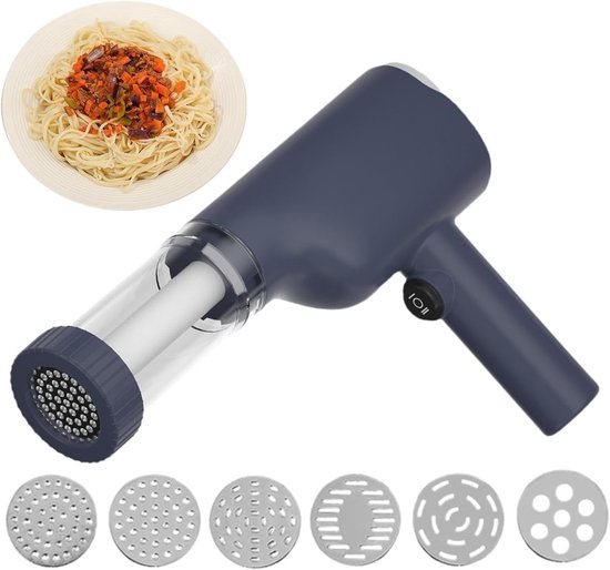 Elektrische Idiyappam en pastamachine - draagbare draadloze pastapers - 6-in-1 automatische pastamachine - multifunctioneel keukengereedschap voor idiyappam - pasta en zelfgemaakte noedels (blauw)