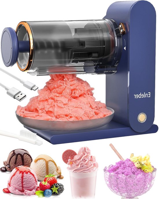 Elektrische ijsblokjes- en crushed ijsmachineslushy machine granita machine - Donkerblauw - Roestvrijstalen ijsmessen en mallen van MM 8719979288372
