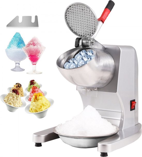 elektrische ijsbreker machine ijsscheermachine ijsscheerapparaat 100 kg/u, roestvrijstalen ijsbreker scheerapparaat 300 W, 390x260x310 mm met plastic omhulsel en extra mesjes zilver van Merkloos