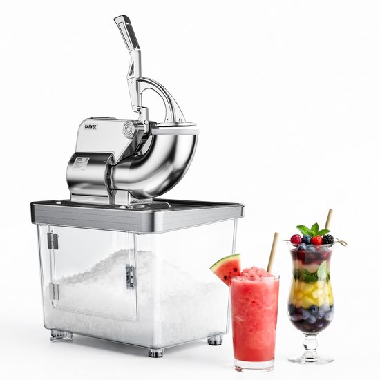 Elektrische IJscrusher - 300kg/u - IJsrasp - Professionele Schaafijsmachine met 300W Motor En 1450RPM - 4 RVS Messen - 34L Reservoir - Veiligheidsschakelaar - Voor Thuis En Horeca - Zilver van Triumpunpre