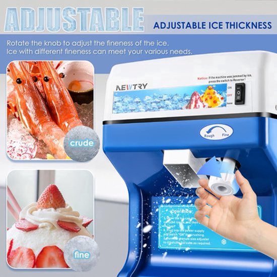 Elektrische ijscrusher – Ijsblokjesmaler – Ijsschaafmachine – Sneeuwkegelmaker – IJscrusher – 250W Motor – Instelbare Lemmetdikte