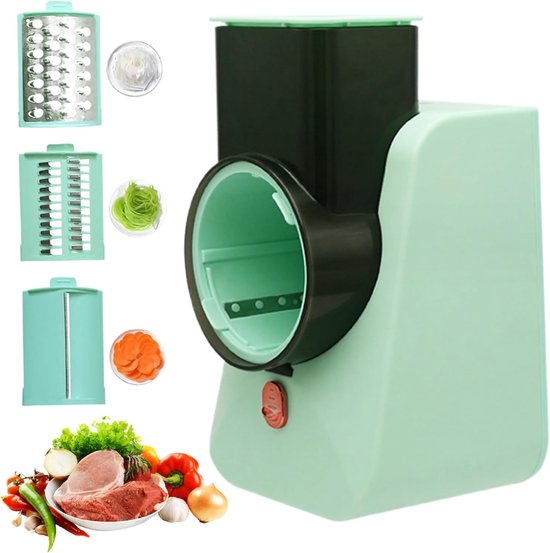 Elektrische Kaasrasp - Keukenmachine Rasp - Snel Groenten Snijden - Vijf Snijbladen - 25 x 14 x 12 cm - Groen