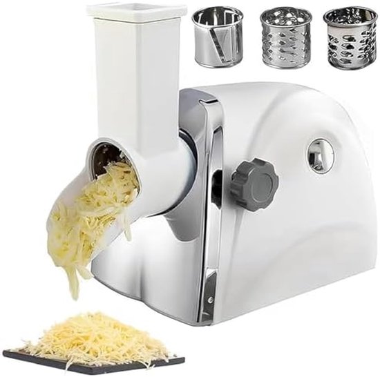 Elektrische Kaasrasp - Keukenmachine Versnipperaar - Snel Groenten Snijden - Krachtige Motor 300W - 45x24x28 cm - Zilver
