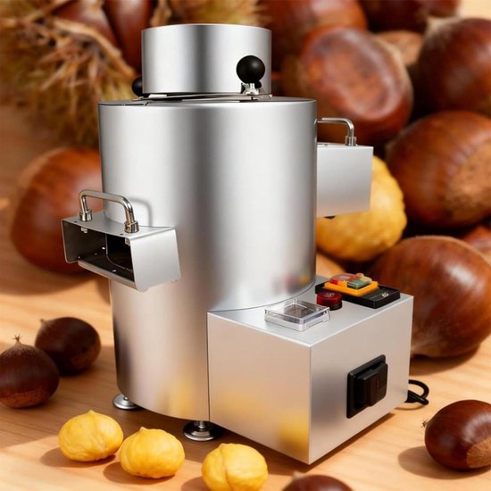 Elektrische Kastanjepeller - Automatische Schillen - Snel Noten Bewerken - Hoge Capaciteit 200kg/u - 220V Type - Zilver van Merkloos