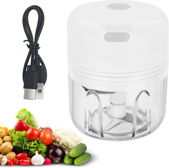 Elektrische Keuken Chopper - Mini Mixer - Snel Ingrediënten Snijden - USB Oplaadbaar - 250ml Capaciteit - Wit