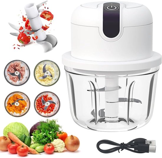 Elektrische keukenhakselaar, 350 ml, mini-uiensnijder, elektrisch, USB-opladen, draadloze kleine uiensnijder, geschikt voor uien, fruit, noten, vlees, knoflook