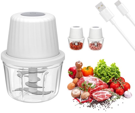 Elektrische keukenhakselaar, 400 ml, draadloze uiensnijder, met USB-oplading, groentesnijder, mini-keukenmachine voor vlees, noten, fruit, uien